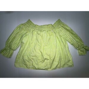 Crown Ivy Lime Green White Gingham Smocked Off Shoulder Crop Top Blouse Women XL